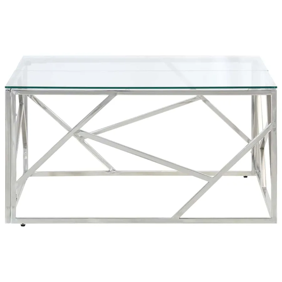 Table basse argenté acier inoxydable et verre trempé - 3