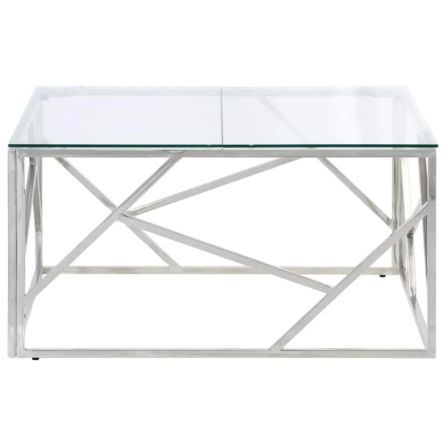 Table basse argenté acier inoxydable et verre trempé - 4