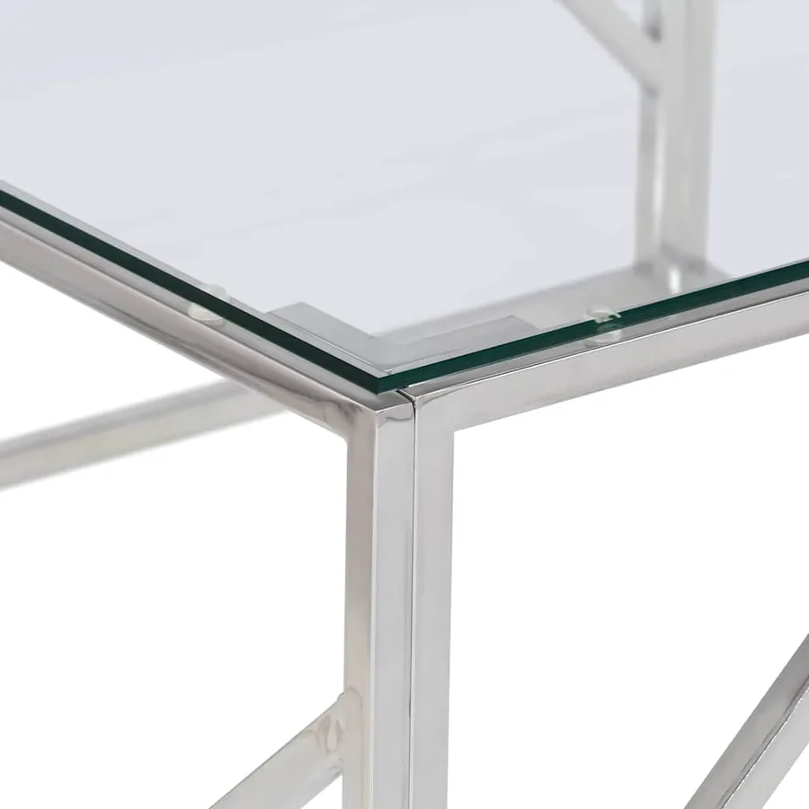 Table basse argenté acier inoxydable et verre trempé - 5