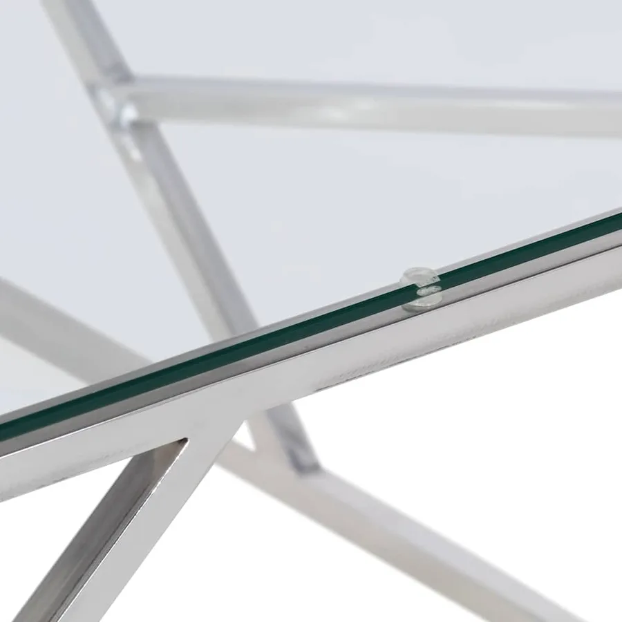 Table basse argenté acier inoxydable et verre trempé - 7
