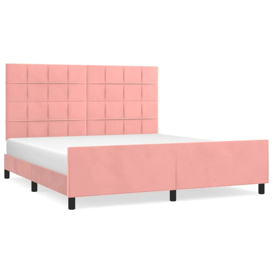 Cadre de lit sans matelas rose 160x200 cm velours - 2