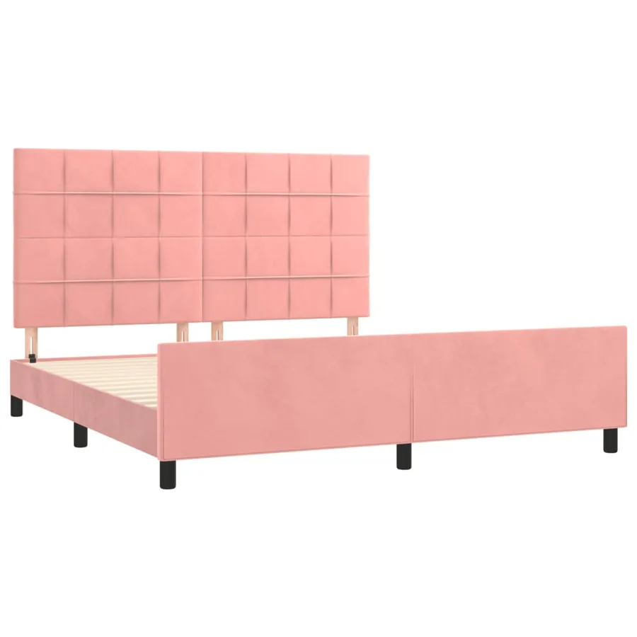 Cadre de lit sans matelas rose 160x200 cm velours - 4
