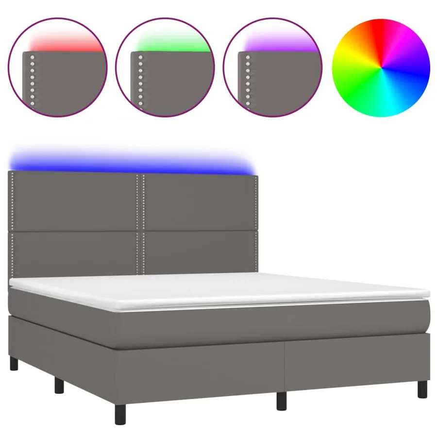 Sommier à lattes de lit avec matelas et LED Gris 180x200 cm - 2