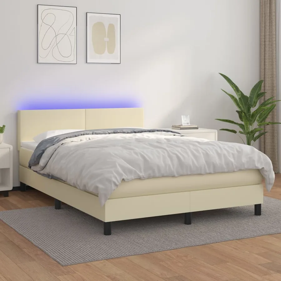 Sommier à lattes de lit avec matelas et LED Crème 140x200 cm