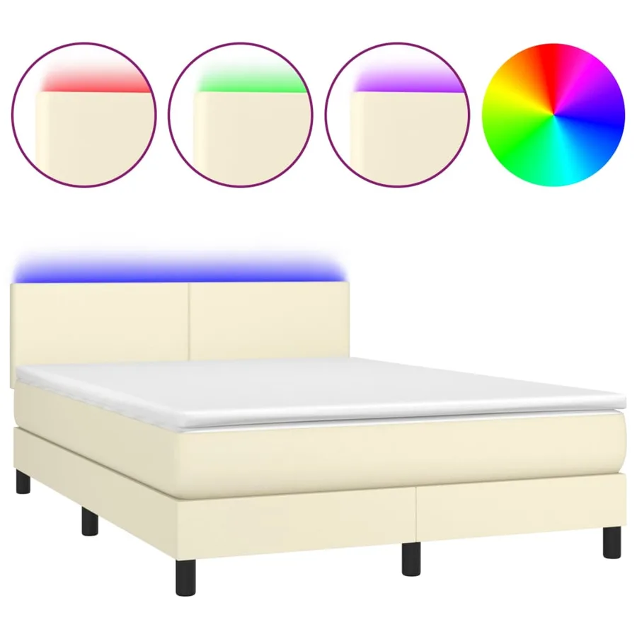 Sommier à lattes de lit avec matelas et LED Crème 140x200 cm - 2