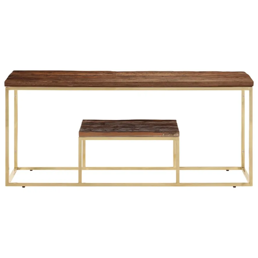 Table basse doré acier inoxydable et bois de mélèze massif - 2