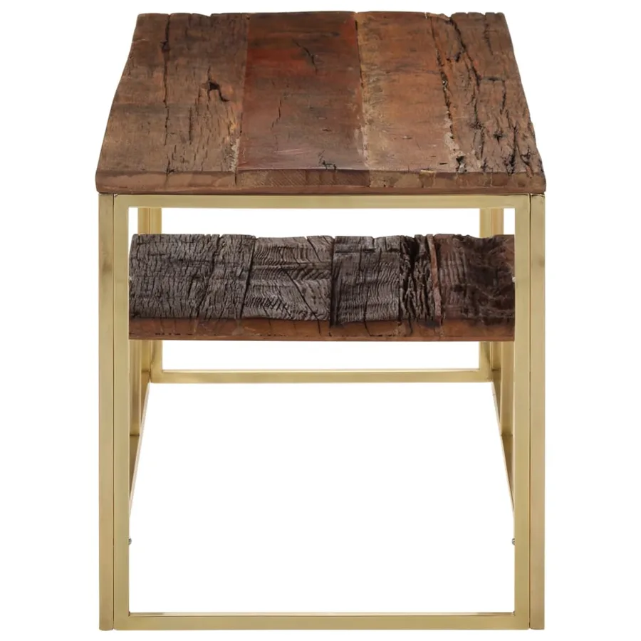Table basse doré acier inoxydable et bois de mélèze massif - 3