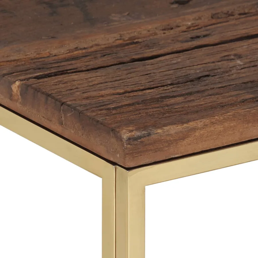 Table basse doré acier inoxydable et bois de mélèze massif - 4