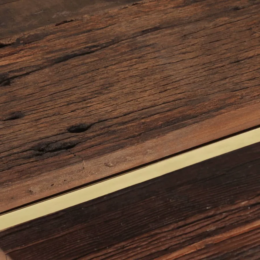 Table basse doré acier inoxydable et bois de mélèze massif - 5