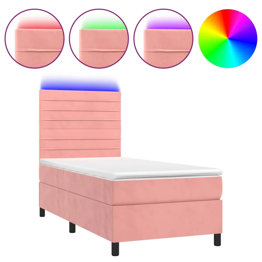 Sommier à lattes de lit avec matelas LED Rose 80x200 cm Velours - 2