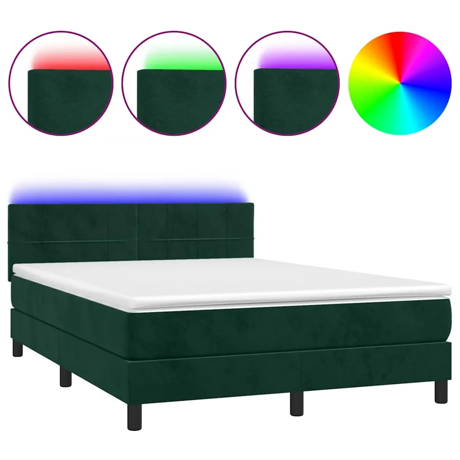 Sommier à lattes de lit avec matelas LED Vert foncé 140x190 cm - 2