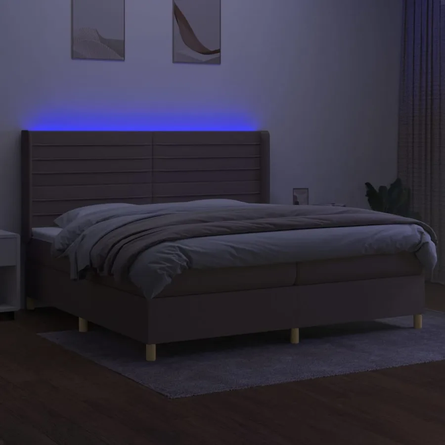 Sommier à lattes de lit matelas et LED Taupe 200x200 cm Tissu - 3