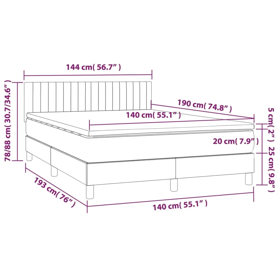 Sommier à lattes de lit et matelas et LED Gris clair 140x190 cm - 8