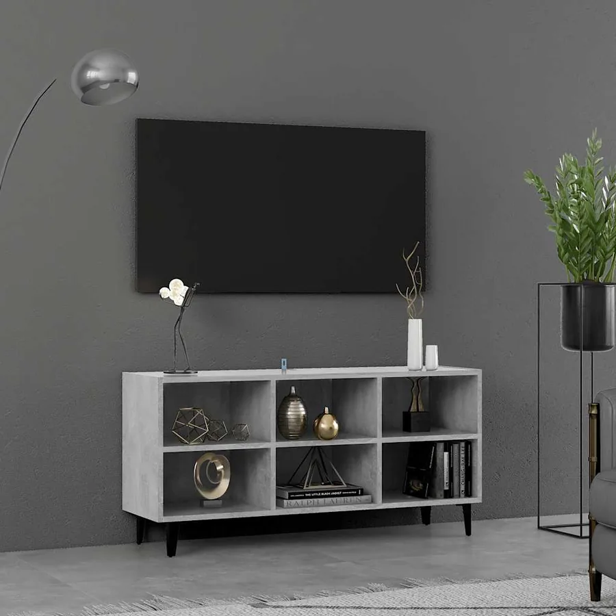 Meuble TV avec pieds en métal Gris béton 103,5x30x50 cm