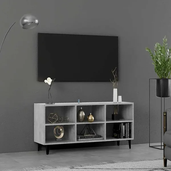 Meuble TV avec pieds en métal Gris béton 103,5x30x50 cm