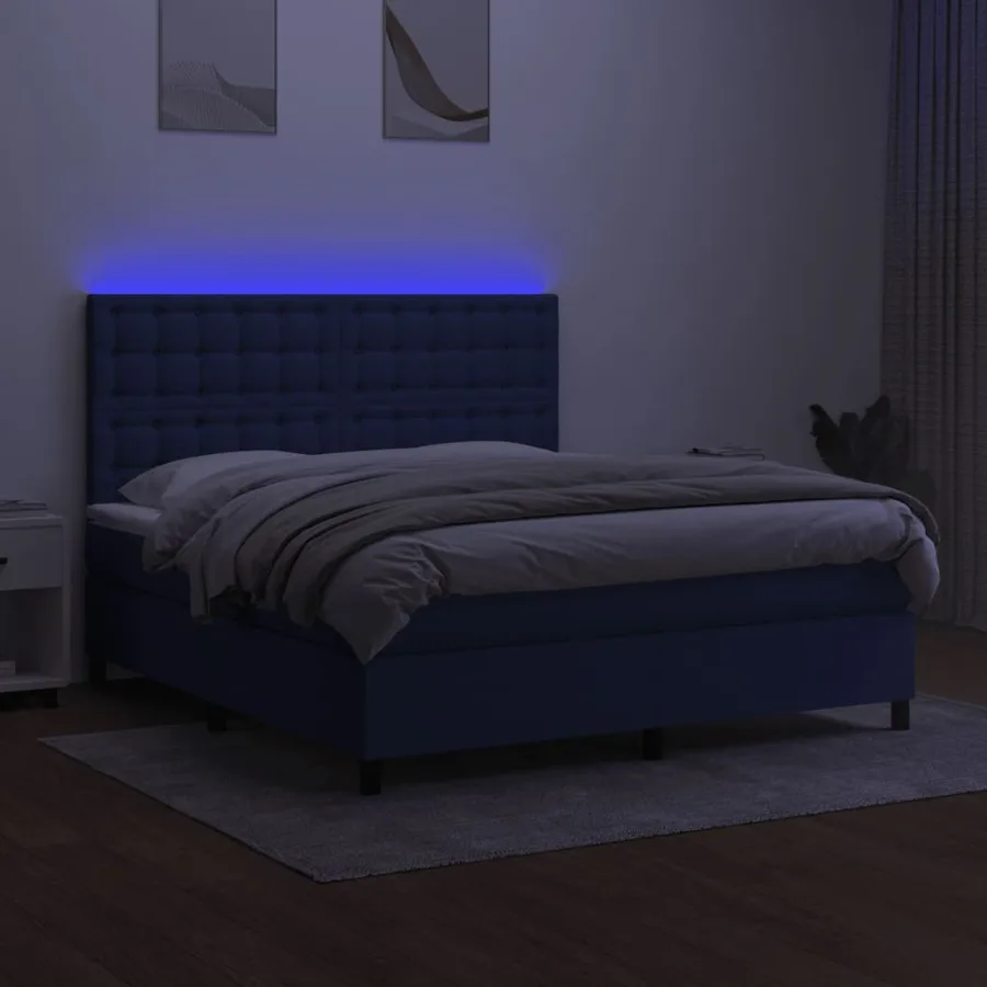 Sommier à lattes de lit et matelas et LED Bleu 160x200 cm Tissu - 4