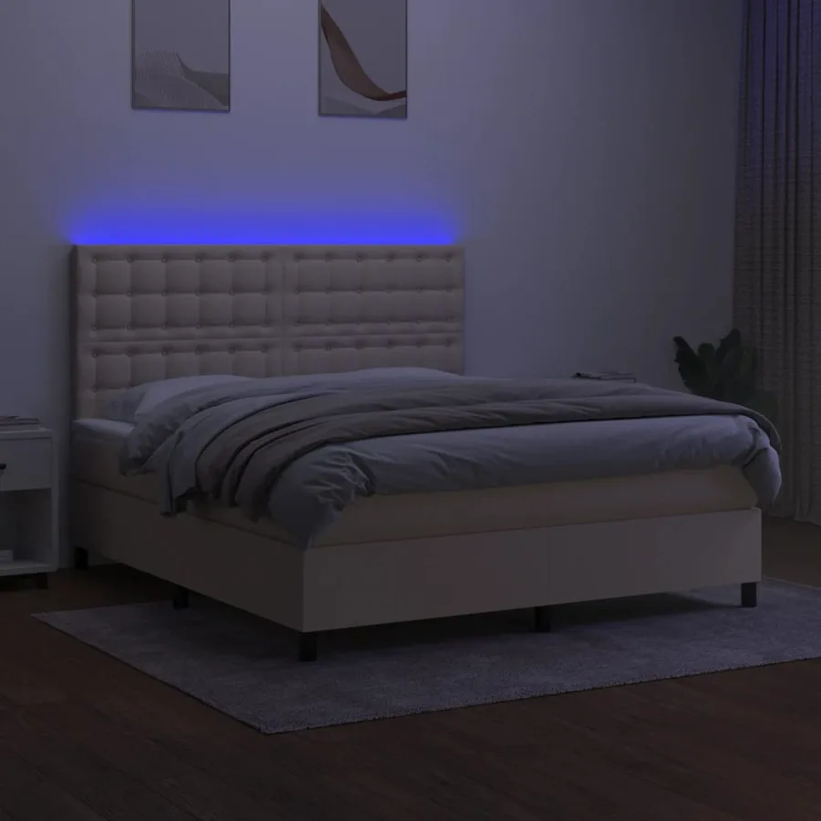 Sommier à lattes de lit et matelas et LED Crème 180x200cm Tissu - 4