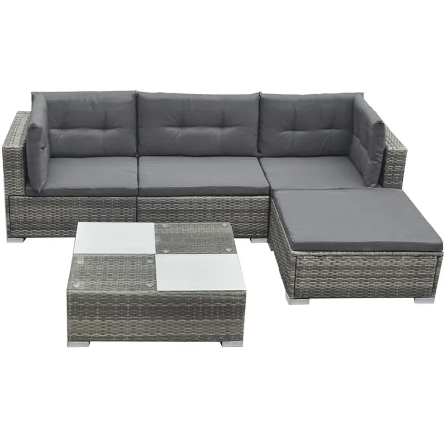 Salon de jardin 5 pcs avec coussins résine tressée gris - 2