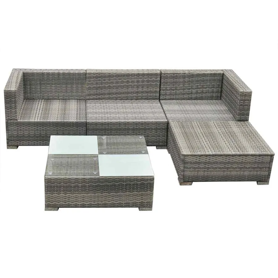 Salon de jardin 5 pcs avec coussins résine tressée gris - 4