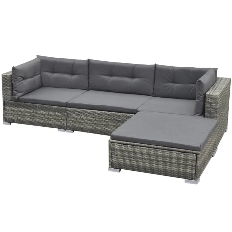Salon de jardin 5 pcs avec coussins résine tressée gris - 5