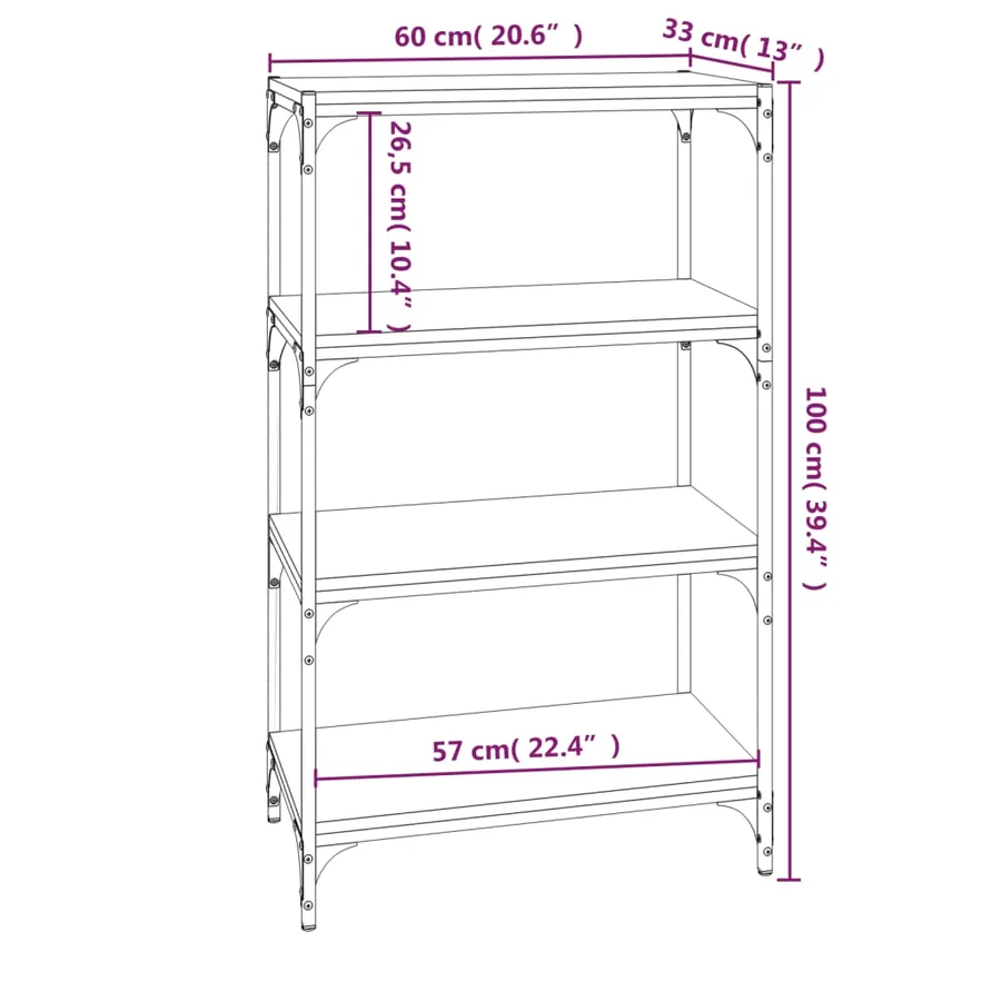 Bibliothèque Chêne brun 60x33x100 cm Bois d'ingénierie et acier - 9