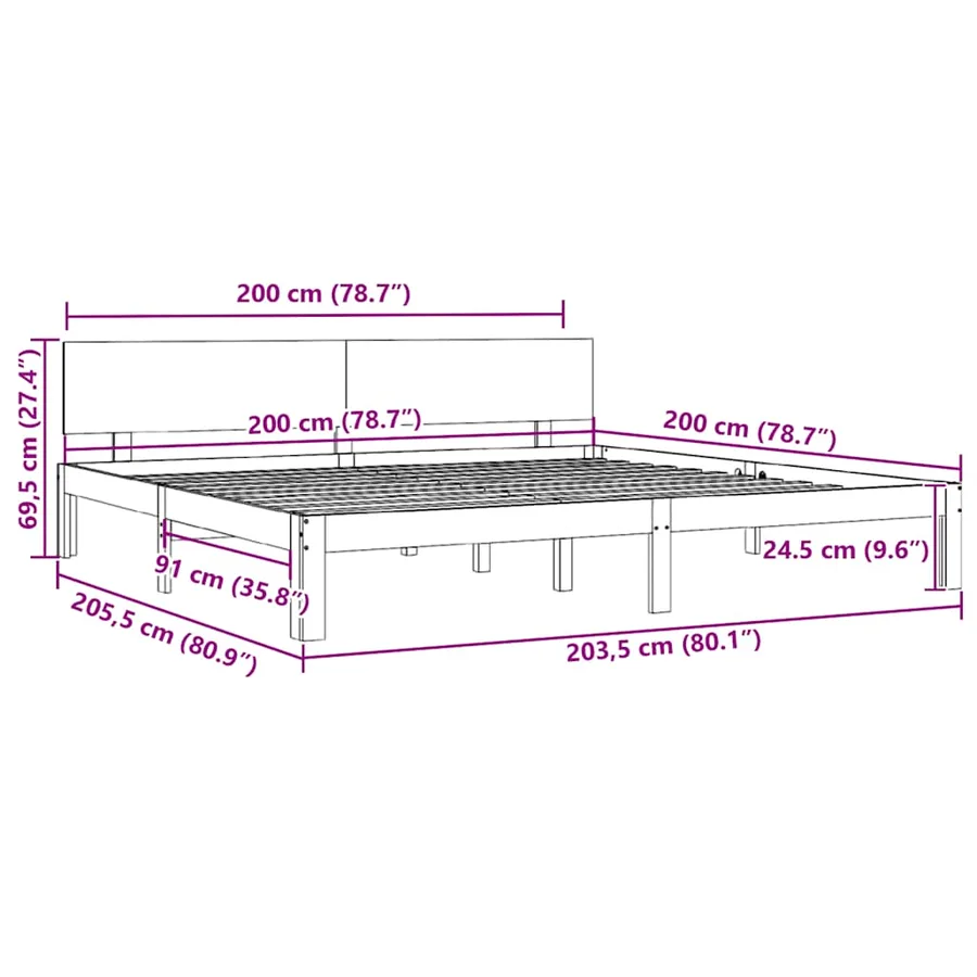 Cadre de lit sans matelas bois massif de pin 200x200 cm - 8