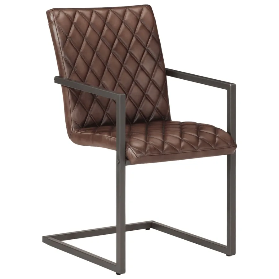 Chaises à manger cantilever lot de 2 marron cuir véritable - 2