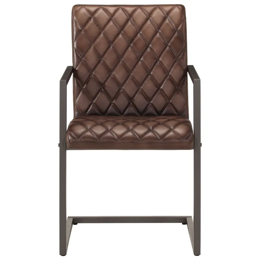 Chaises à manger cantilever lot de 2 marron cuir véritable - 3