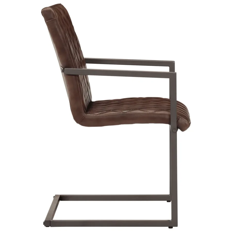 Chaises à manger cantilever lot de 2 marron cuir véritable - 4