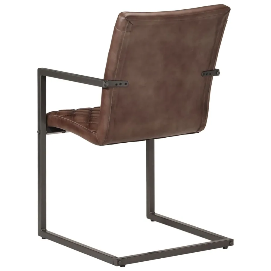 Chaises à manger cantilever lot de 2 marron cuir véritable - 5