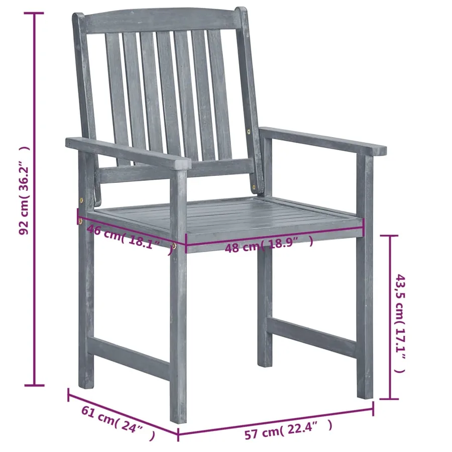 Chaises de jardin et coussins lot de 6 Bois acacia massif Gris - 11