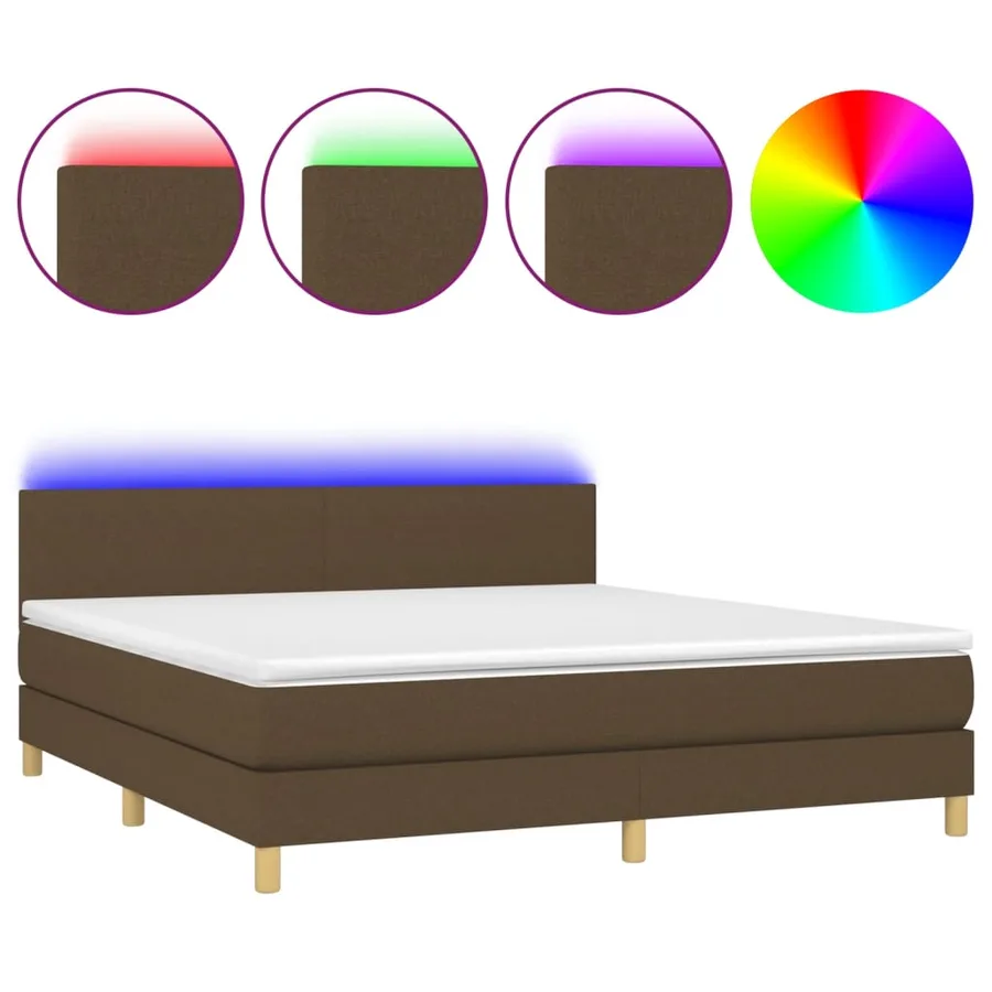 Sommier à lattes de lit matelas et LED Marron foncé 180x200 cm - 2