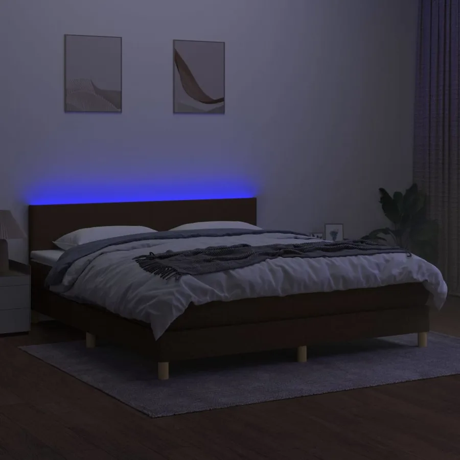 Sommier à lattes de lit matelas et LED Marron foncé 180x200 cm - 4