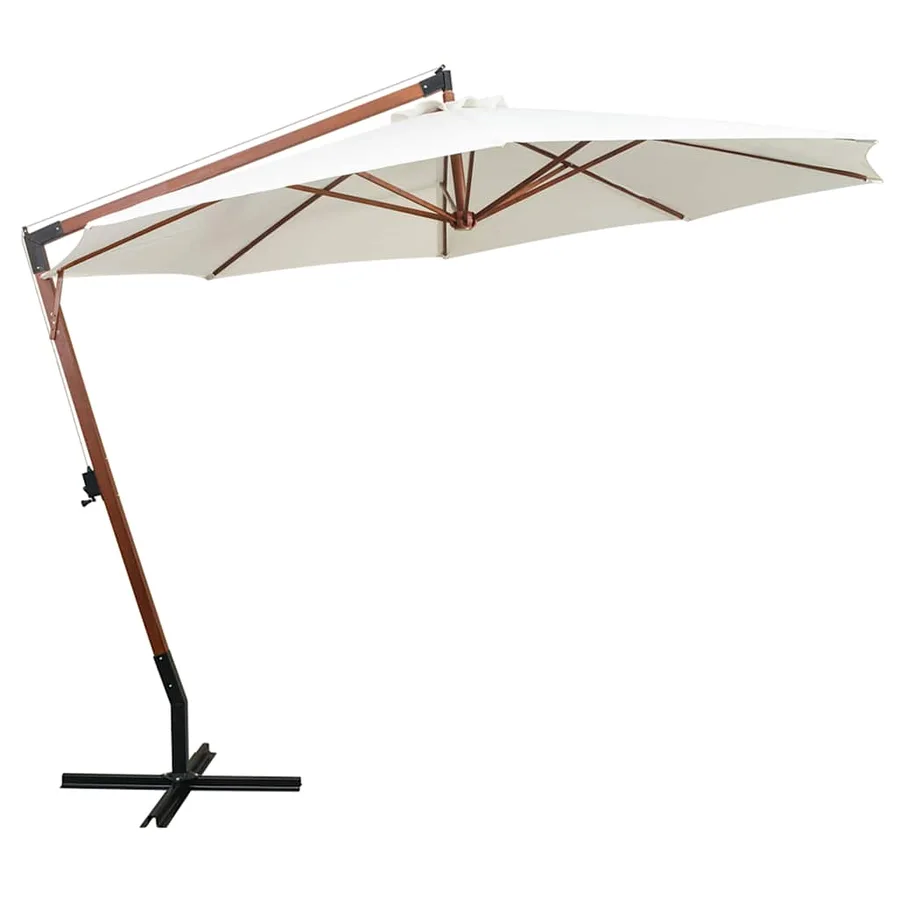 Parasol suspendu avec poteau en bois 350 cm blanc - 2