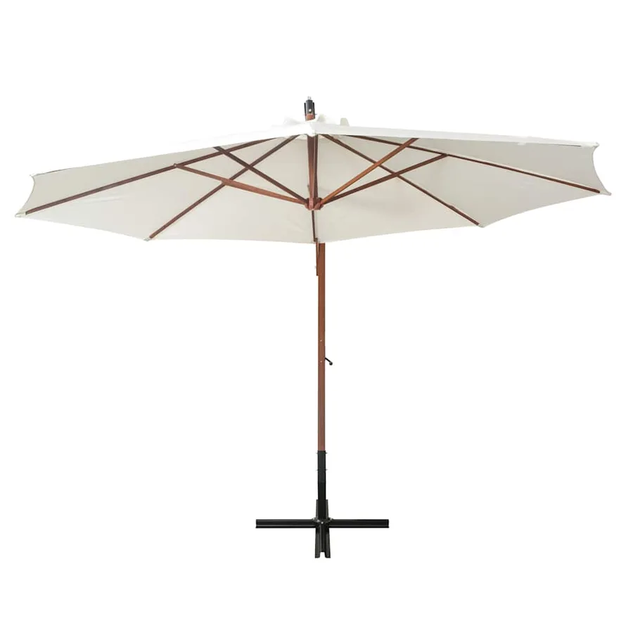 Parasol suspendu avec poteau en bois 350 cm blanc - 3