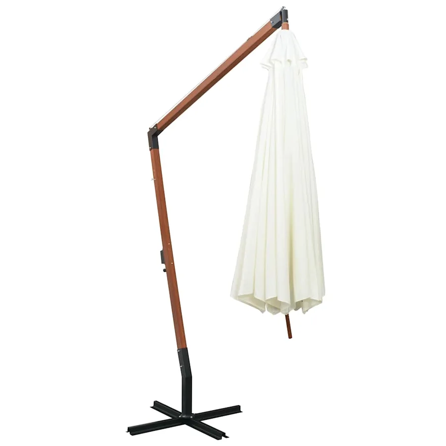 Parasol suspendu avec poteau en bois 350 cm blanc - 4