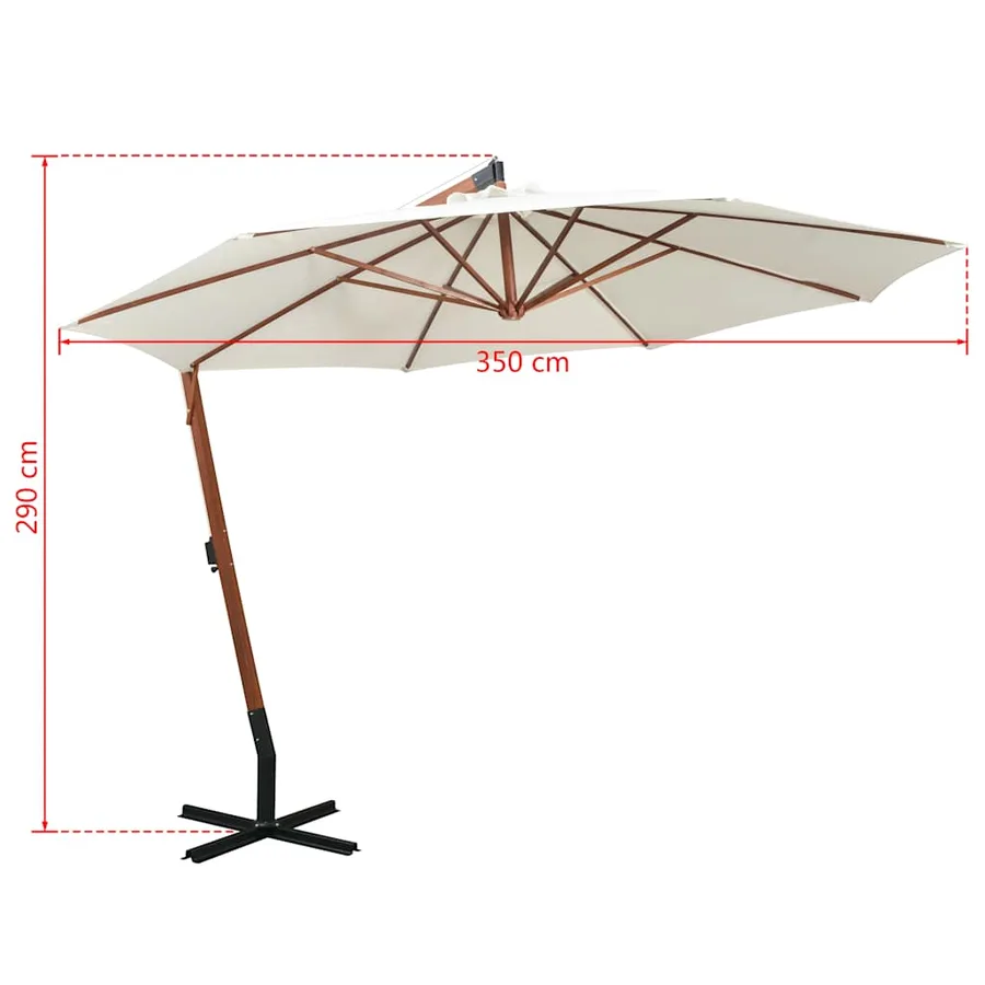 Parasol suspendu avec poteau en bois 350 cm blanc - 9