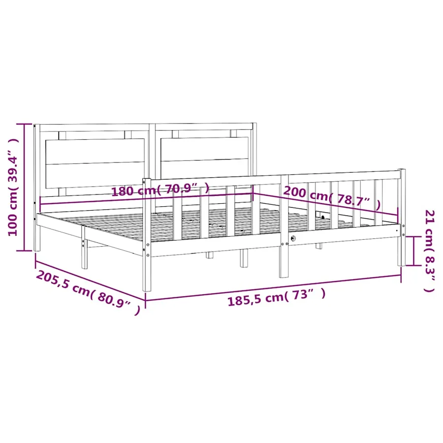 Cadre de lit sans matelas bois de pin massif - 12