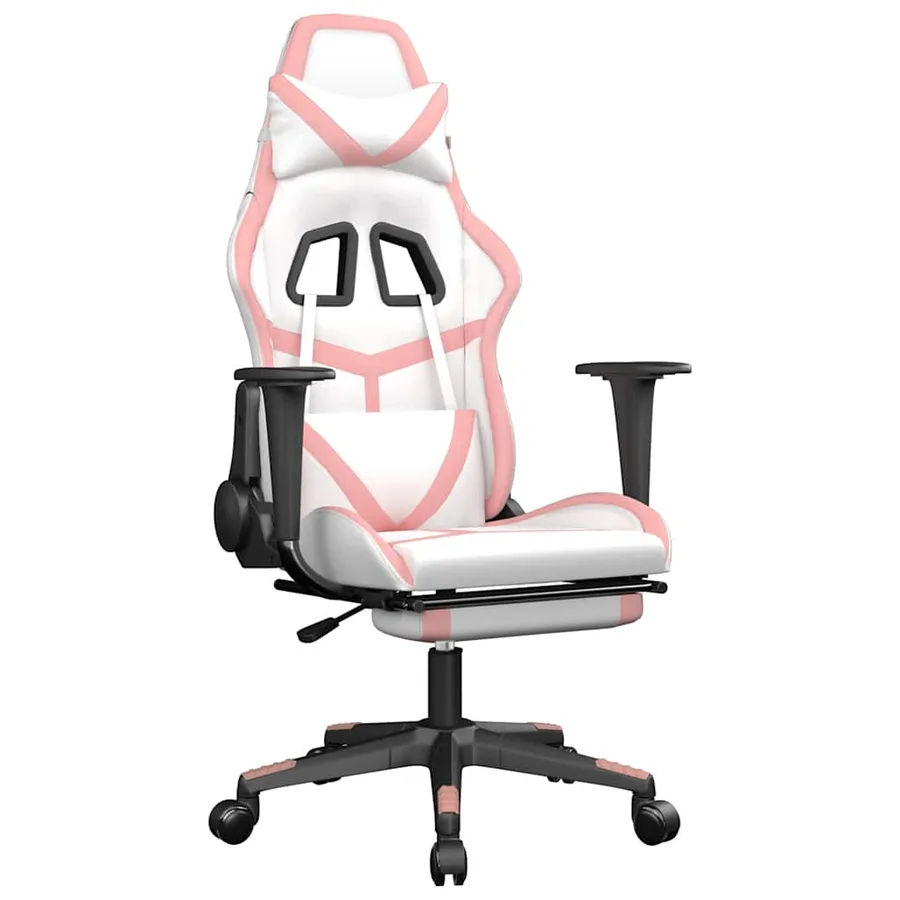 Chaise de jeu de massage avec repose-pied Blanc&Rose Similicuir - 2