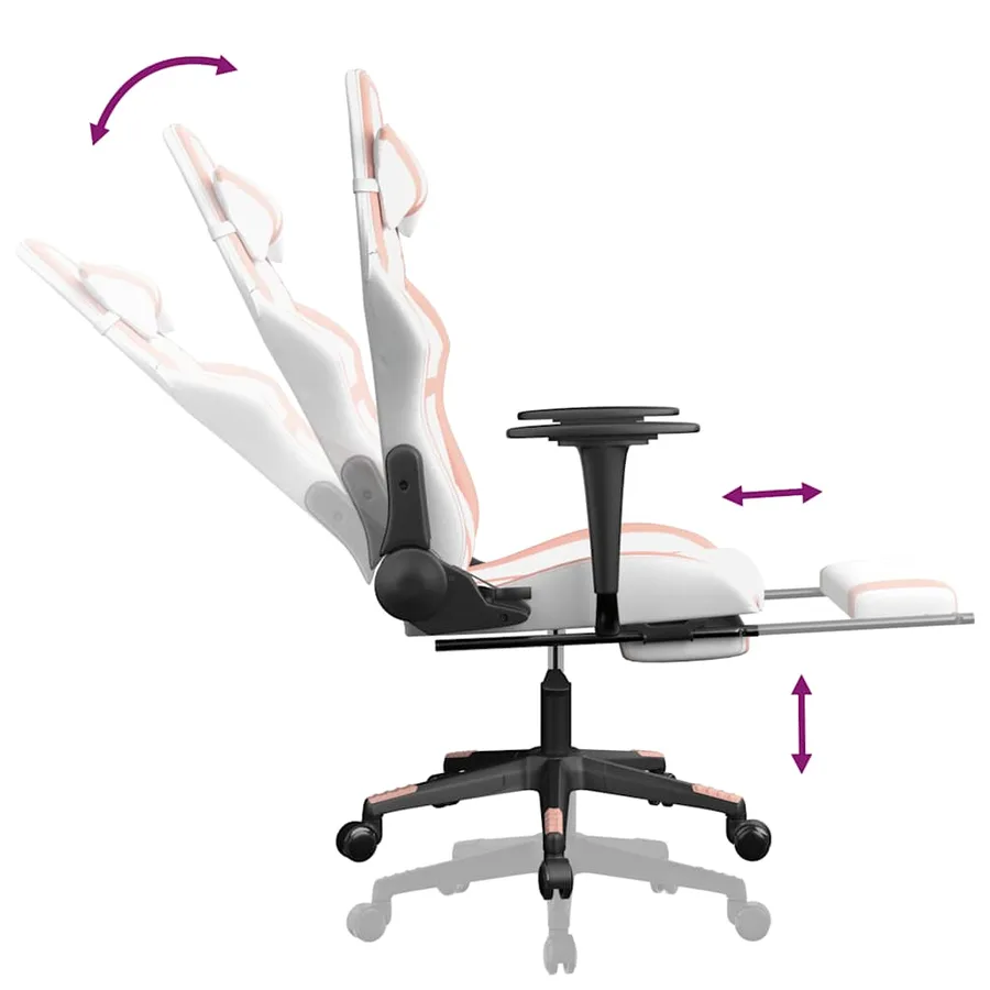 Chaise de jeu de massage avec repose-pied Blanc&Rose Similicuir - 7