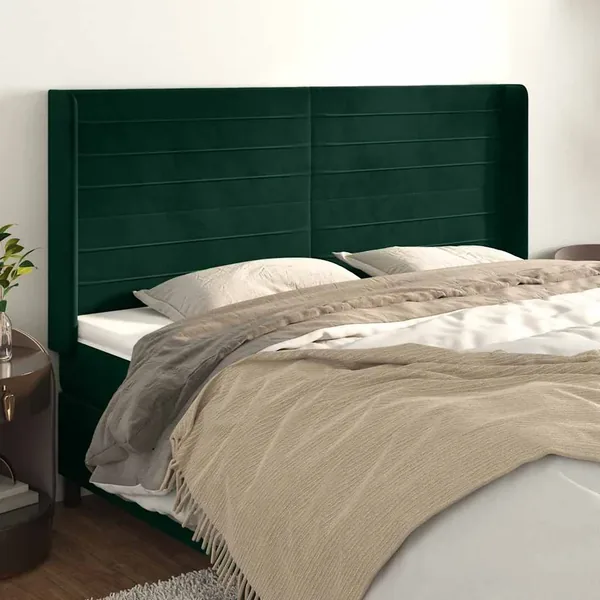 Tête de lit avec oreilles Vert foncé 203x16x118/128 cm Velours