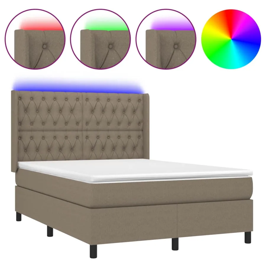 Sommier à lattes de lit matelas et LED Taupe 140x190 cm Tissu - 2