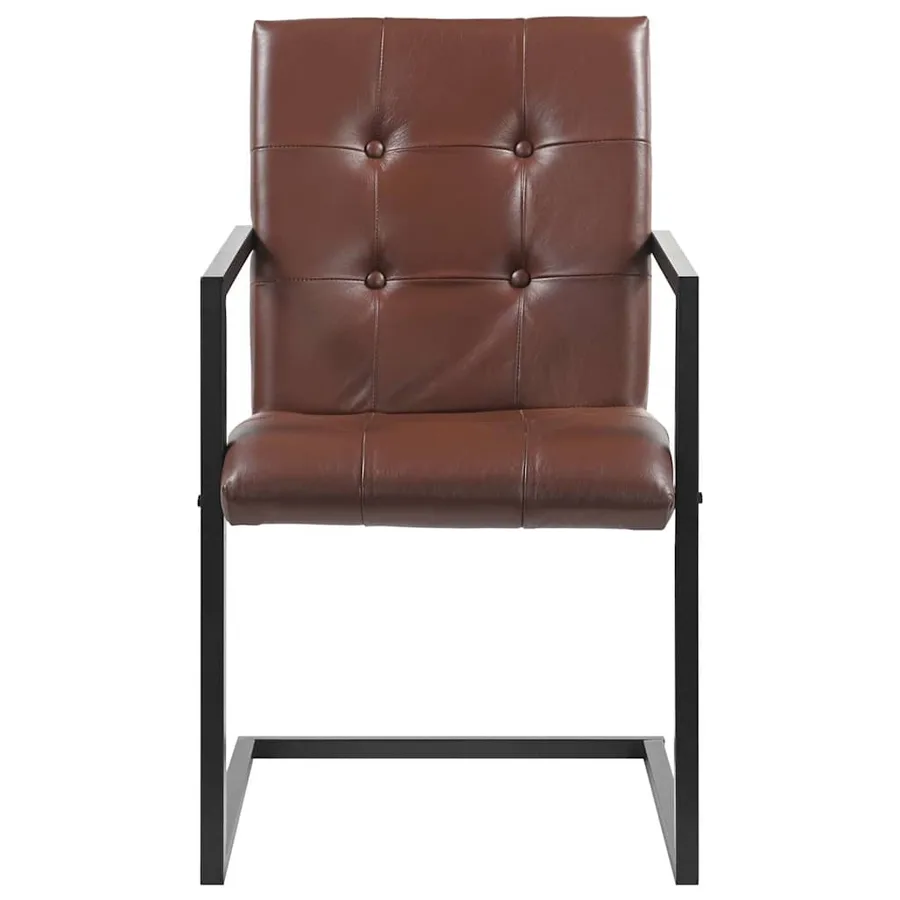 Chaises à manger cantilever lot de 2 marron cuir véritable - 2