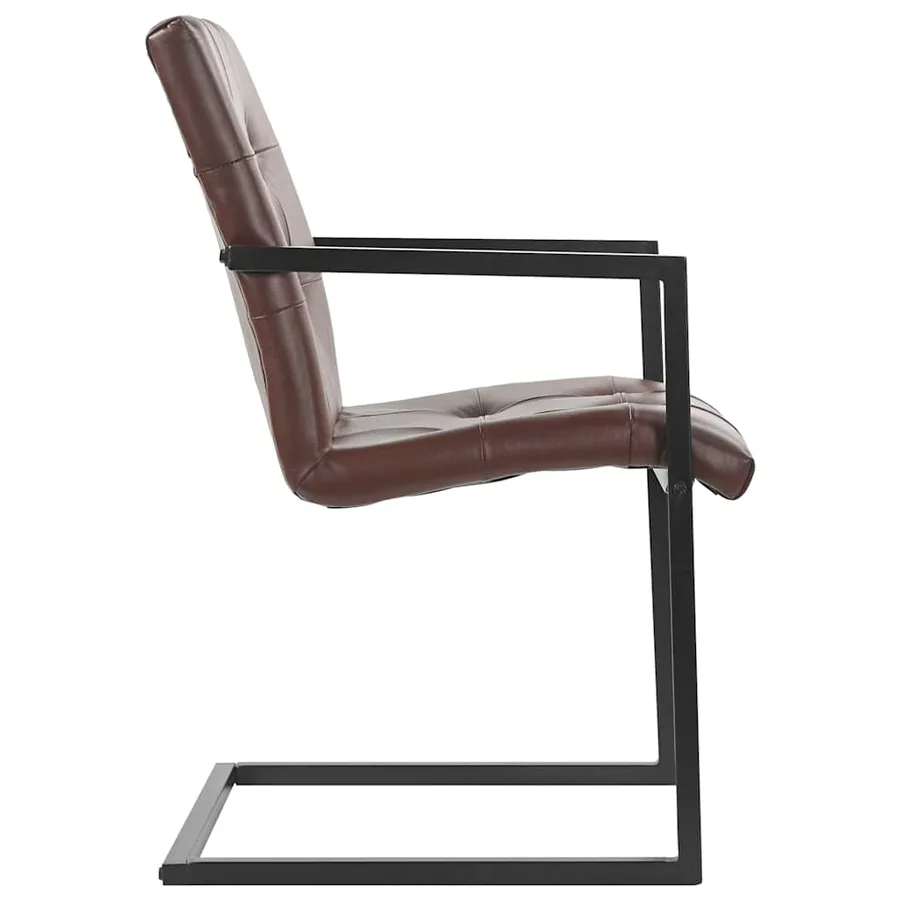 Chaises à manger cantilever lot de 2 marron cuir véritable - 3