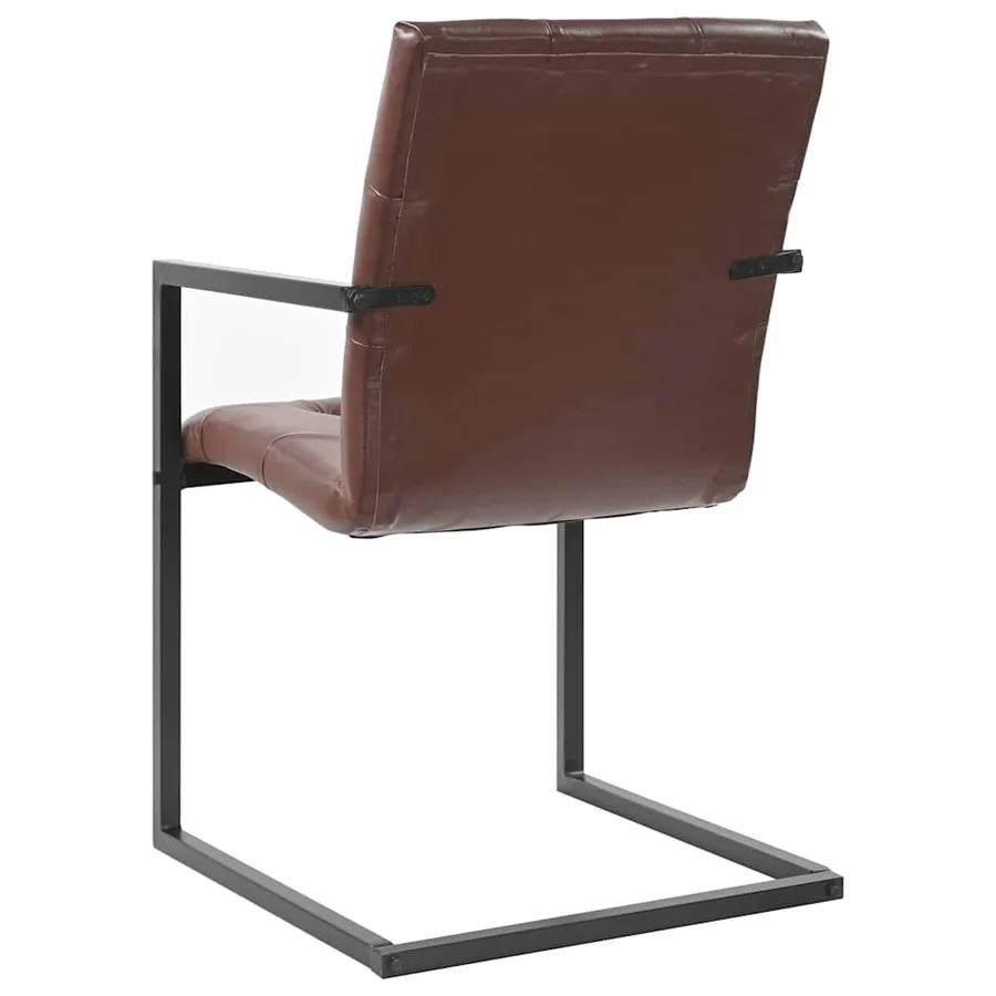 Chaises à manger cantilever lot de 2 marron cuir véritable - 4