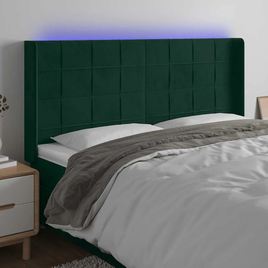 Tête de lit à LED Vert foncé 163x16x118/128 cm Velours