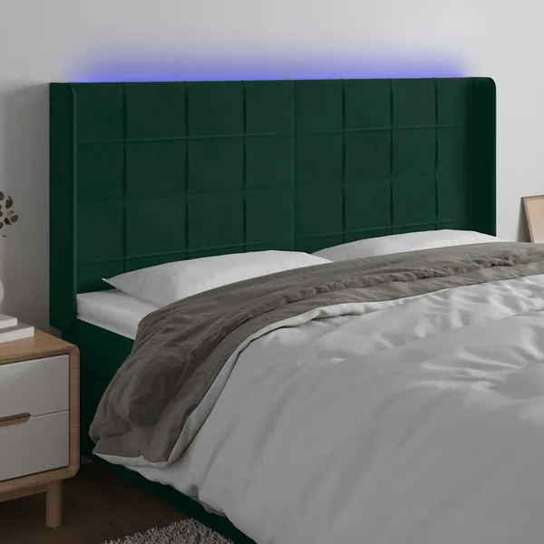 Tête de lit à LED Vert foncé 163x16x118/128 cm Velours