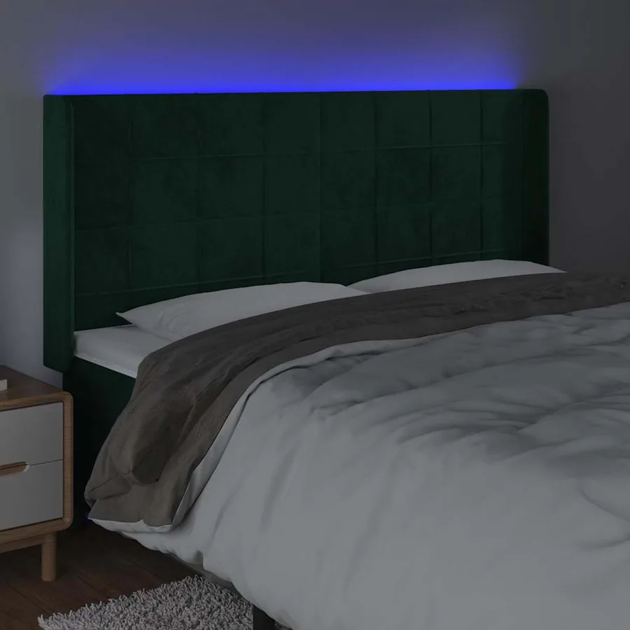 Tête de lit à LED Vert foncé 163x16x118/128 cm Velours - 4