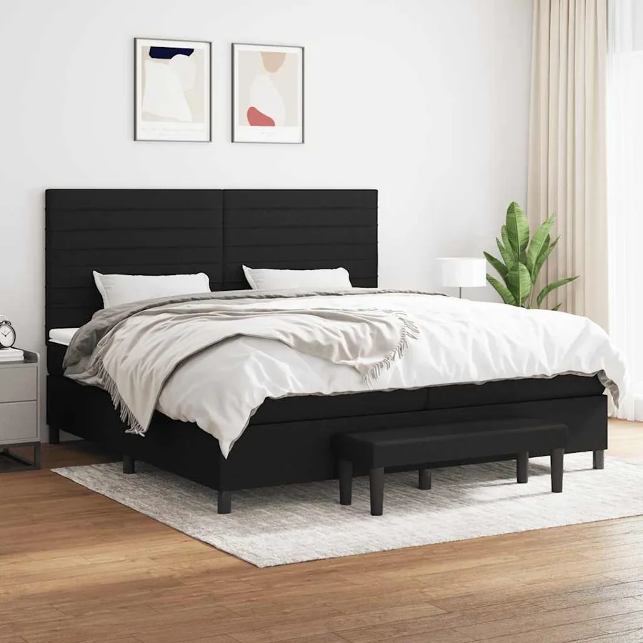 Sommier à lattes de lit avec matelas Noir 200x200 cm Tissu