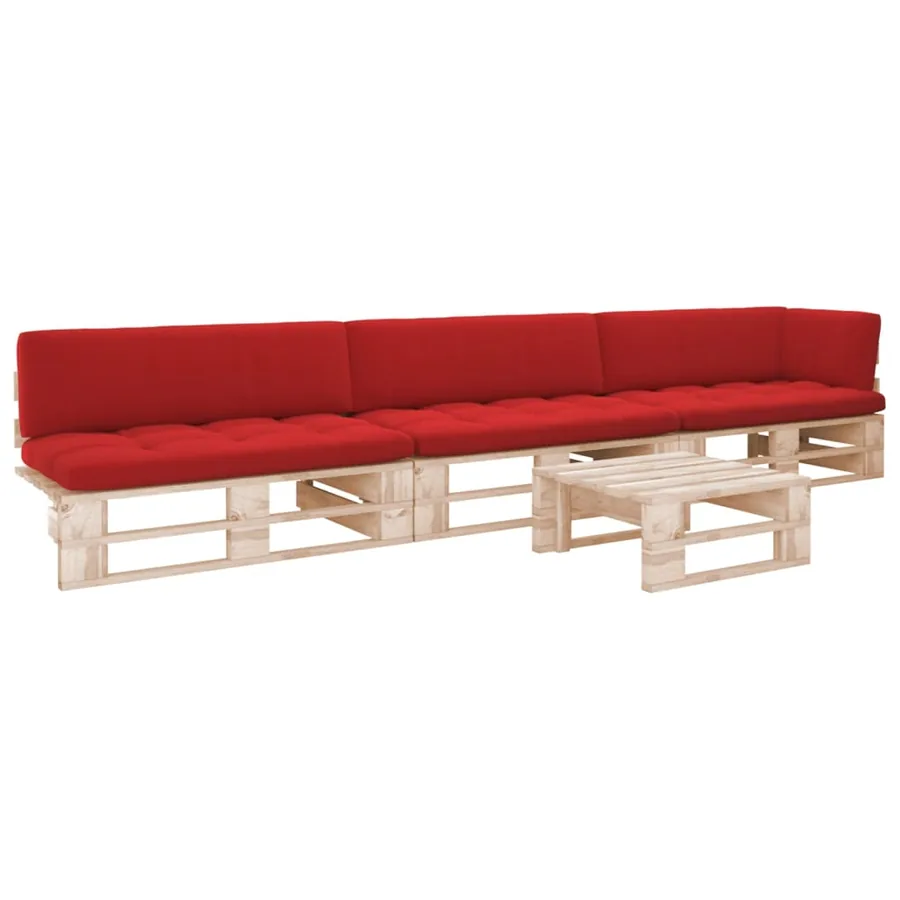 Salon de jardin palette 4pcs avec coussins Bois de pin imprégné